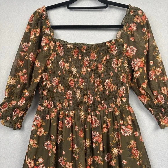 Baltic Born Olive Green Floral Maxi Dress with Pink Flowers - Picture 4 of 13